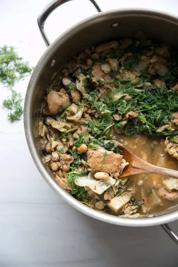 This one’s a healthy, cozy spin inspired by Alison Roman’s Twenty Twenty Stew, and honestly, it’s such a keeper. You’ve got chicken, cabbage, spinach, mushrooms, and white beans all simmering together into a lemony, peppery bowl of comfort. The beans make it just thick enough to feel hearty, but it’s still fresh and veggie-packed in the best way. Even without fancy beans, it turns out incredibly satisfying every single time.
