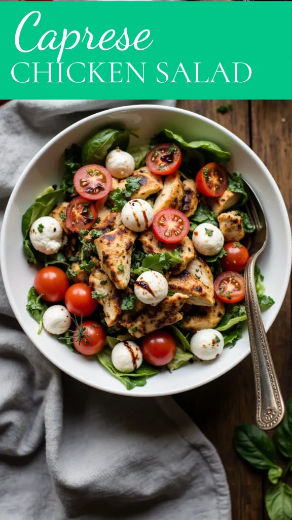 This protein-packed Caprese Chicken Salad is perfect for lunch, dinner, or meal prep. Flavorful and fast!