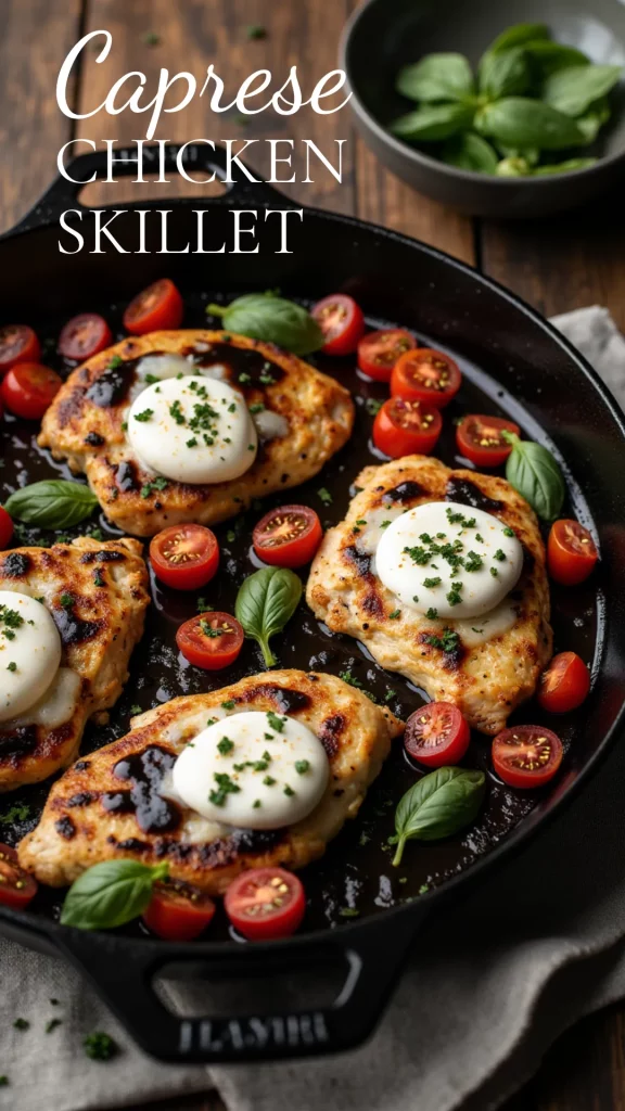 One skillet, endless flavor—this Caprese Chicken is melty, fresh, and fast. A weeknight favorite!