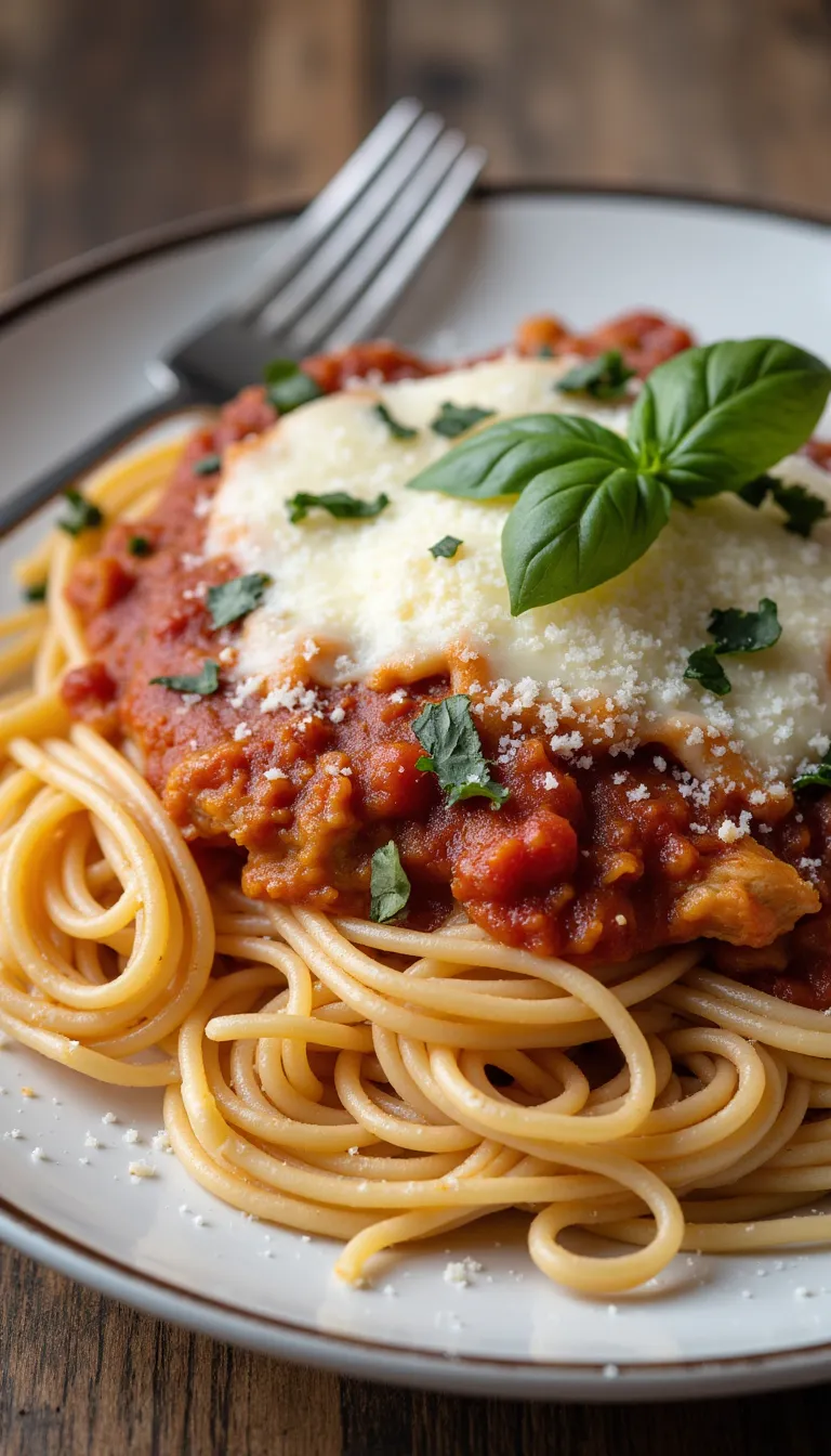 Enjoy classic Italian flavors with this easy Chicken Parmesan Spaghetti, made simple with flavorful shredded chicken and pantry staples.