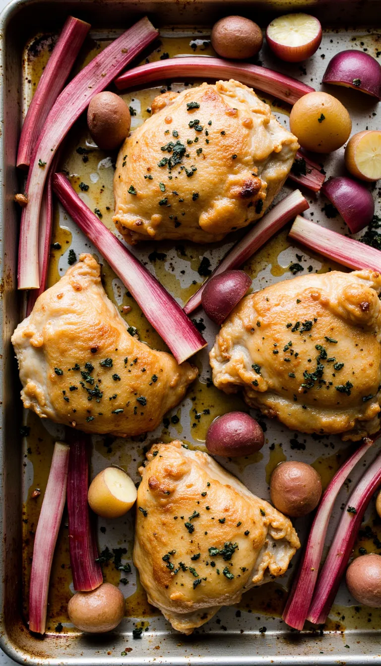 This Chicken and Rhubarb Sheet Pan Bake is the ultimate easy summer dinner — one pan, seasonal produce, and juicy chicken with a rhubarb twist.