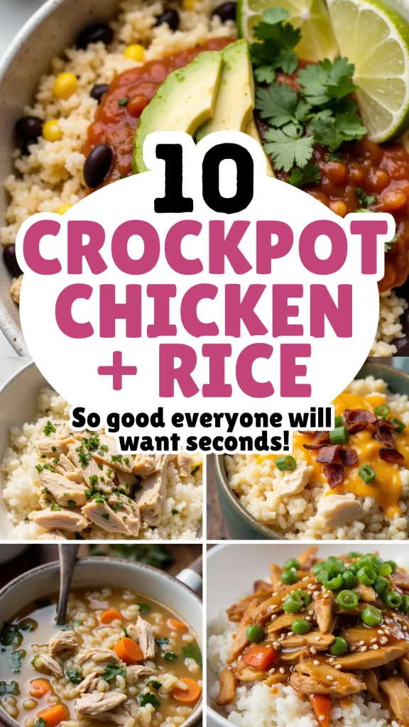 10 comforting chicken and rice crockpot recipes you’ll want to save and make on repeat. Just toss it in the slow cooker and enjoy an easy, hearty dinner without the fuss.