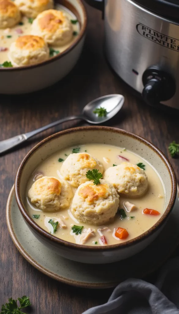 This Classic Crockpot Chicken and Dumplings recipe is the ultimate comfort food — creamy, cozy, and so easy to make with just a few pantry ingredients.