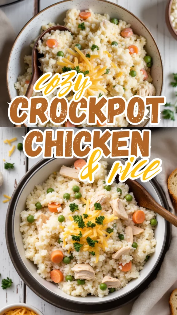 This dump-and-go Crockpot Chicken and Rice recipe is a total lifesaver on hectic nights! With simple ingredients and big cozy flavor, it's a must-save for your weekly meal plan. 🙌 #WeeknightDinner #SlowCookerRecipes #ChickenDinner