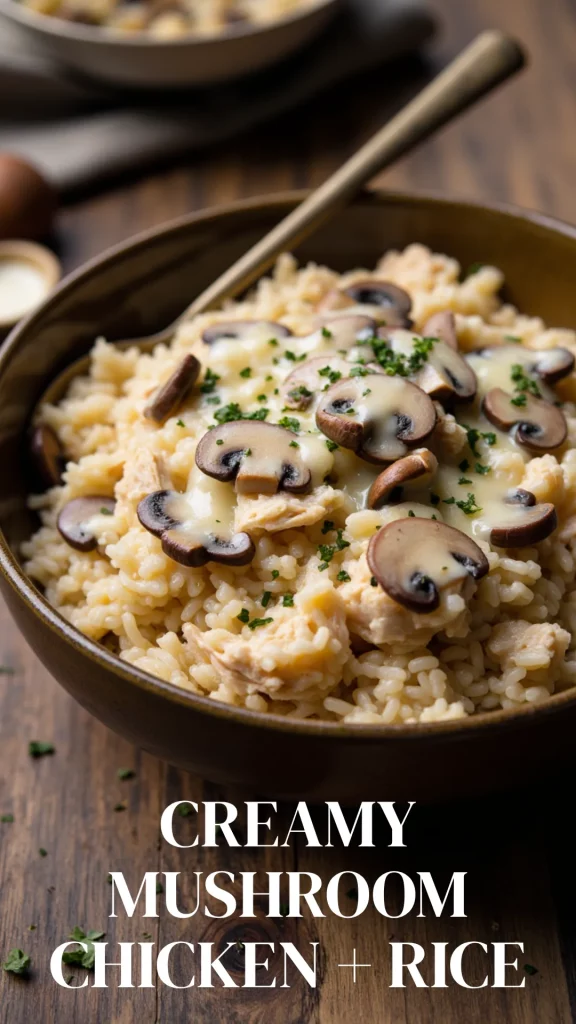 This Crockpot Creamy Mushroom Chicken and Rice is a rich, earthy one-pot wonder that delivers all the cozy vibes. This easy slow cooker dinner features shredded chicken, tender rice, and plenty of mushrooms wrapped in a creamy, cheesy base. It’s hearty, comforting, and perfect for those nights you just want something warm and satisfying with minimal effort.