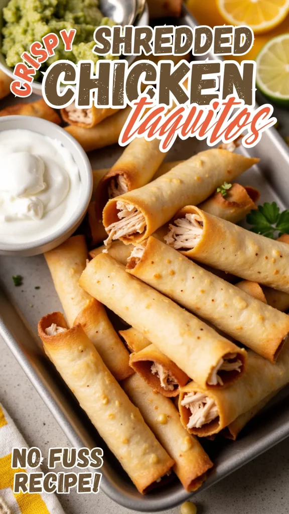 Roll, bake, and dip! These taquitos are perfect for dinner or snack time. #CrispyTaquitos #EasyDinner #MealPrep