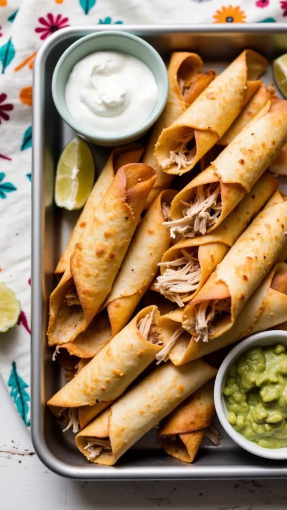 Baked, cheesy, and oh-so-crispy—these chicken taquitos are weeknight heroes and freezer-friendly too! 🧀🌯
