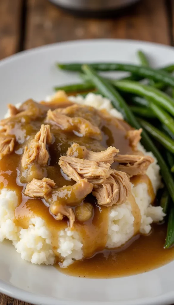 This crockpot chicken and gravy is simple, cozy comfort food for the whole family.