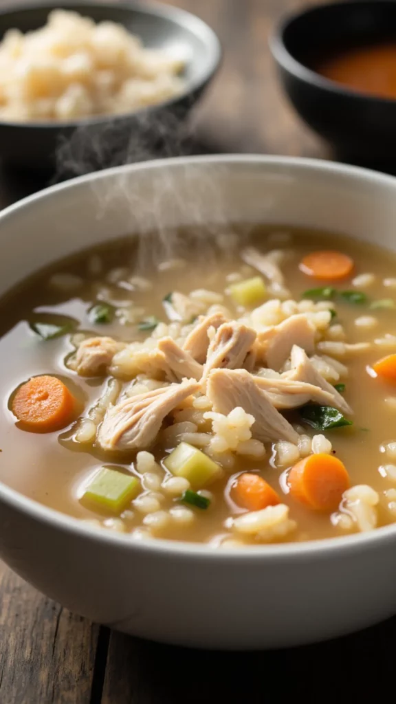 This Crockpot Chicken and Rice Soup is a cozy, nourishing classic that practically cooks itself. With tender shredded chicken, soft rice, and savory broth simmered with carrots, celery, and herbs, this slow cooker soup is the perfect remedy for cold days, sick days, or when you just need a no-fuss, feel-good meal.