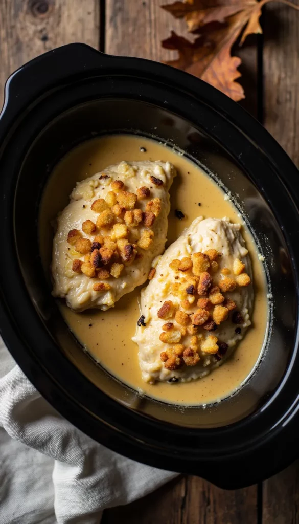This cozy crockpot chicken and stuffing recipe is the ultimate fall comfort food.