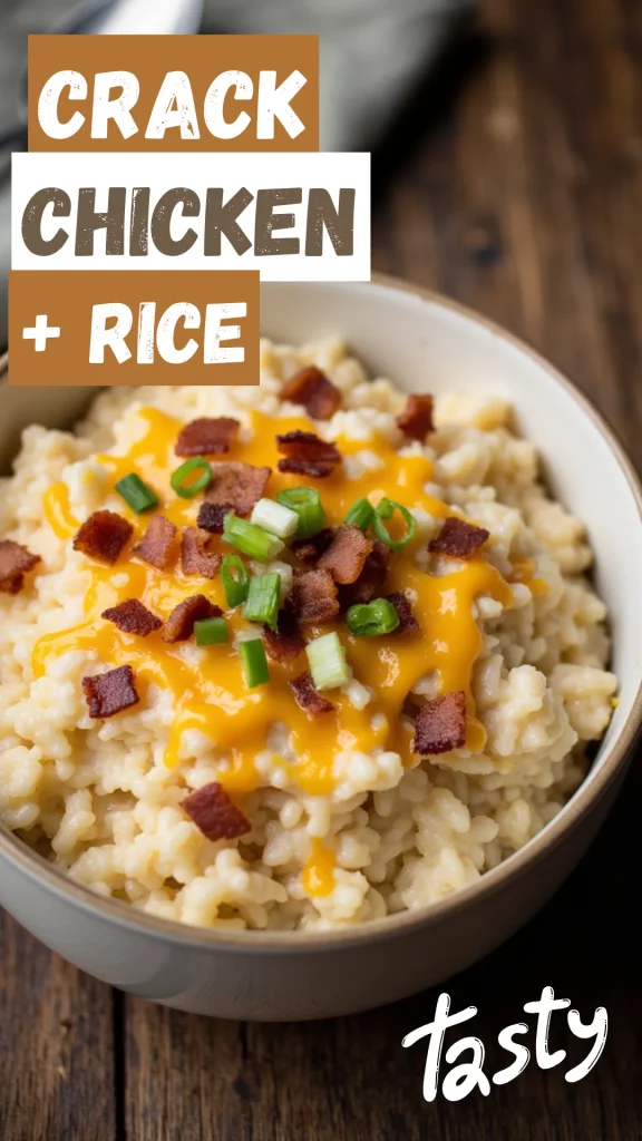 This Crockpot Crack Chicken and Rice is an irresistibly creamy, cheesy, and bacon-loaded comfort dish made effortlessly in your slow cooker! With ranch seasoning, tender shredded chicken, and melty cheddar, this easy recipe is packed with flavor and perfect for busy weeknights or family dinners.
