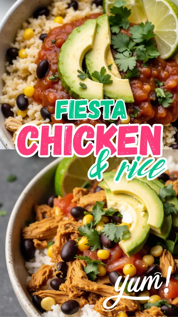 This Crockpot Fiesta Chicken and Rice is a flavor-packed Tex-Mex favorite made effortlessly in the slow cooker. Loaded with shredded chicken, tender rice, black beans, corn, and salsa, all seasoned with taco spices, it’s a colorful, satisfying dinner that’s perfect for busy weeknights or make-ahead lunches.