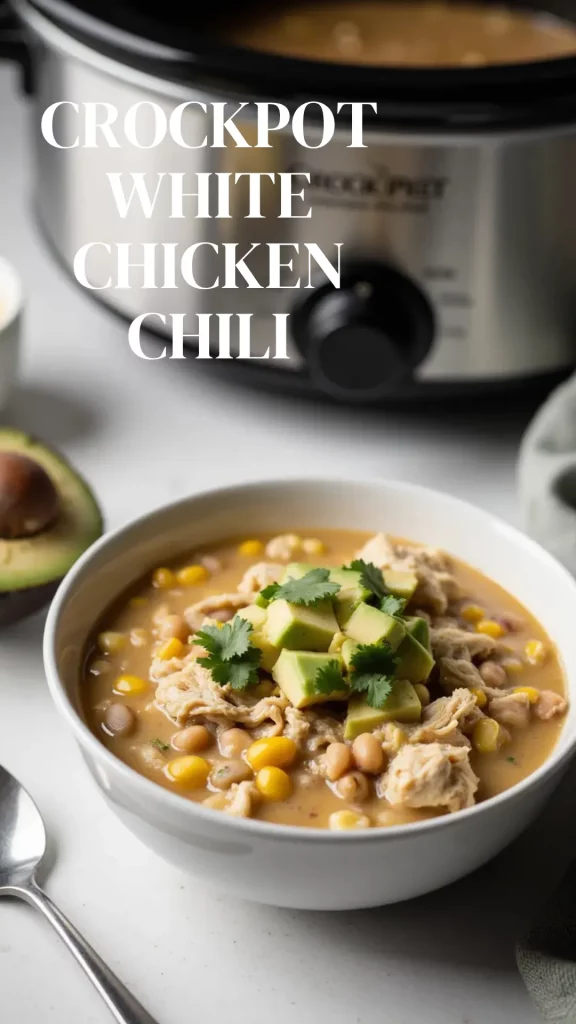 This crockpot white chicken chili is hearty, creamy, and slow-cooked to perfection with barely any prep. Just toss everything in the pot and let your kitchen fill with cozy, chili-simmering goodness.