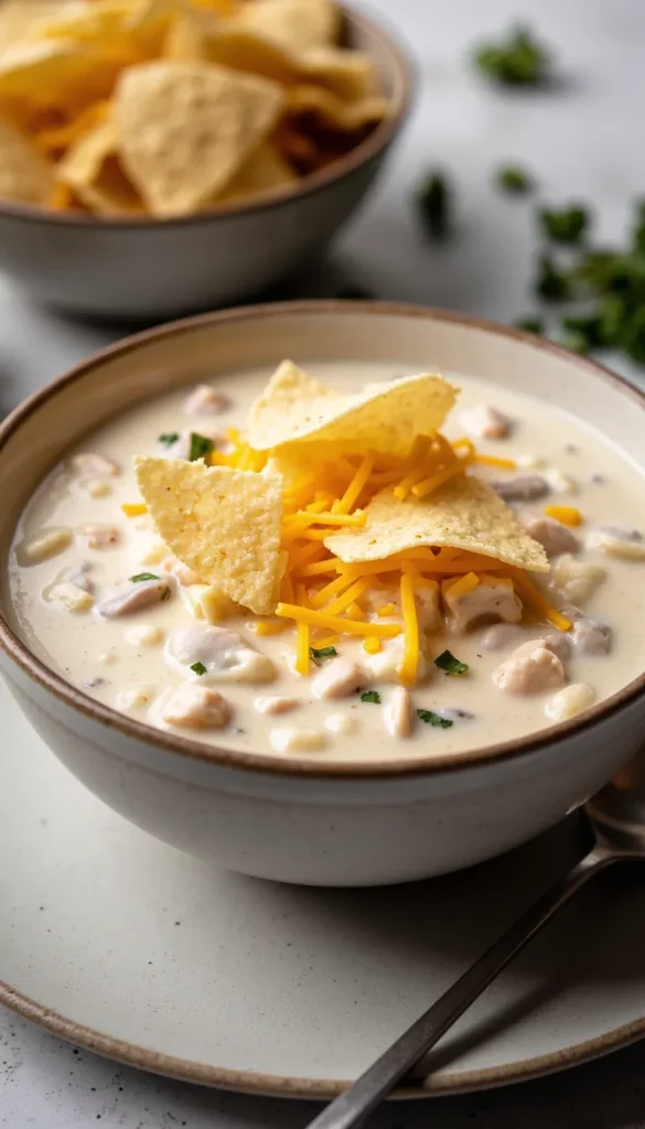 This crockpot white chicken chili is creamy, cozy, and perfect for fall weeknights.