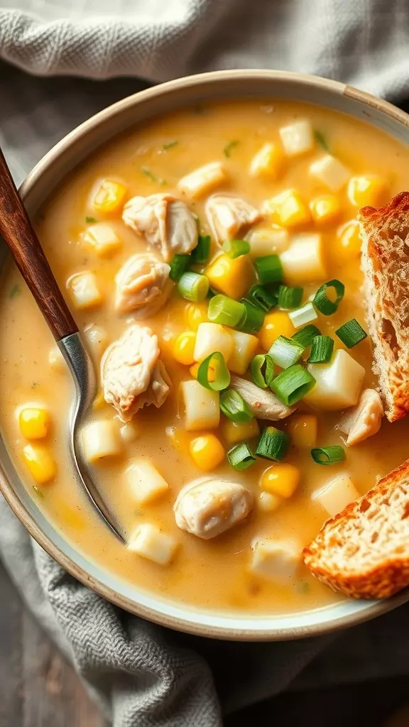 This chowder combines the creamy goodness of potatoes, the sweetness of corn, and the savory flavor of rotisserie chicken. It's a hearty meal that feels indulgent yet is simple to prepare, making it ideal for families or gatherings.