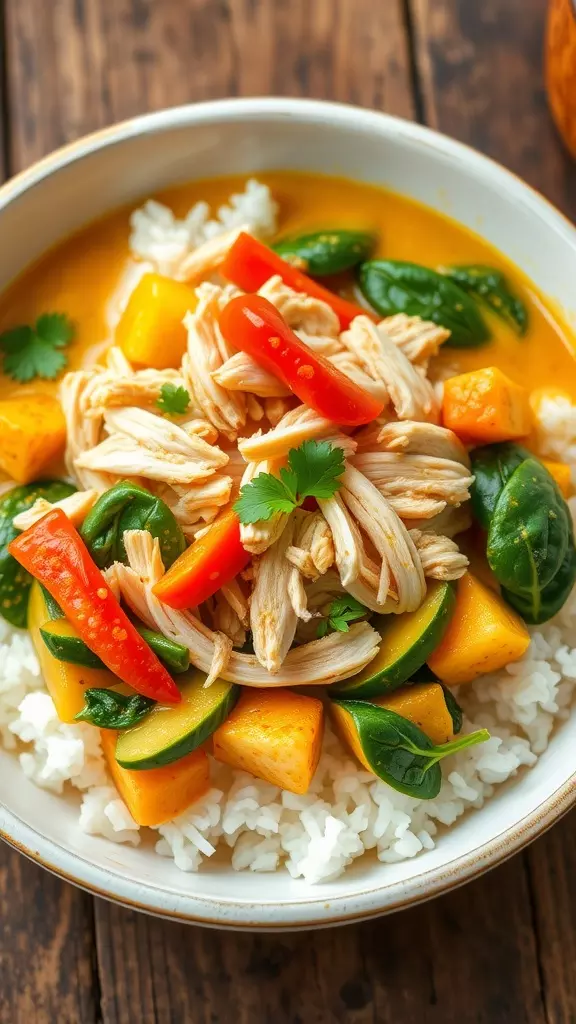 This quick chicken curry is a creamy delight that combines tender rotisserie chicken with a luscious coconut milk sauce. The perfect balance of spices and optional veggies creates a satisfying, flavorful dish that pairs beautifully with rice.