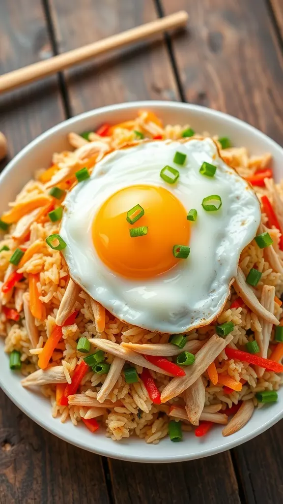 This quick fried rice recipe combines tender pieces of rotisserie chicken, colorful veggies, and perfectly cooked rice, all seasoned to perfection. It's a simple yet tasty dish that hits the spot on those busy nights.