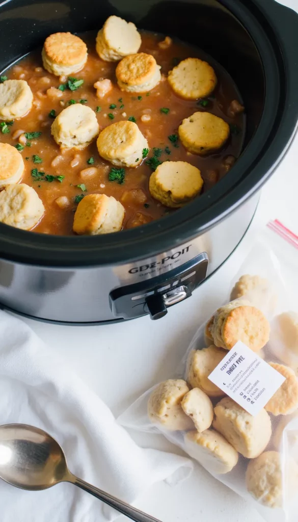 Dump, freeze, and forget it — this Freezer-to-Crockpot Chicken and Dumplings is the easiest way to get comfort food on the table with zero stress.