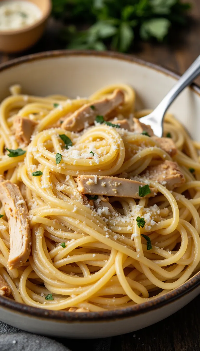 Quick and comforting, this Garlic Butter Chicken Spaghetti is made with pantry staples and juicy shredded chicken. Ready in 20 minutes and perfect for busy weeknights!