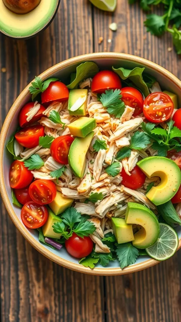 This shredded chicken salad with avocado is a light yet filling dish that's bursting with flavor. The combination of fresh vegetables and creamy avocado creates a delightful contrast with the tender chicken, making each bite a refreshing experience.