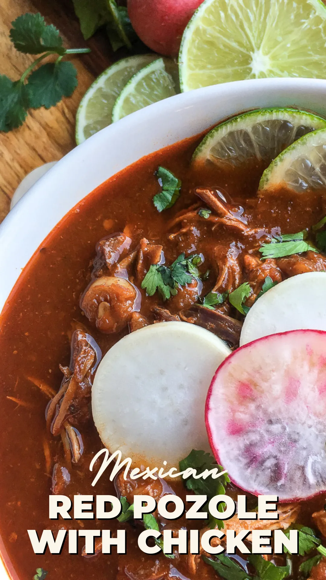 Craving something cozy with authentic flavor? Try this Pozole Rojo de Pollo, a Mexican chicken and hominy soup simmered in a rich red chile broth. It’s easy to make, incredibly flavorful, and customizable with all your favorite toppings! #PozoleDePollo #AuthenticMexican #ComfortFoodRecipes #HomemadeSoup #EasyDinnerIdeas