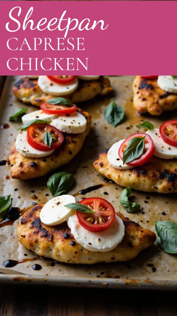 A one-pan dinner where chicken breasts roast to juicy perfection under layers of mozzarella, tomato, and basil with a balsamic finish. Easy and impressive!