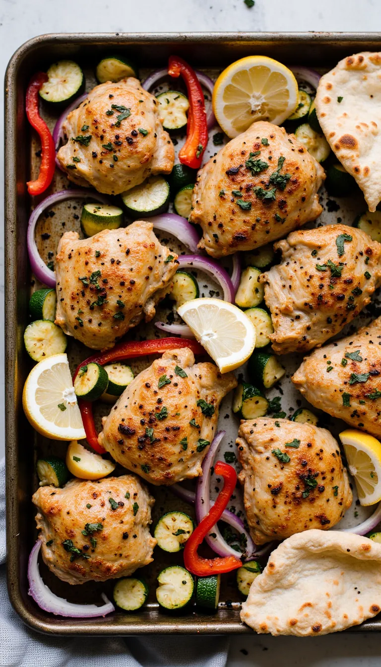 This Sheet Pan Greek Chicken and Veggies recipe makes summer dinner easy — all in one pan, loaded with fresh Mediterranean flavor.