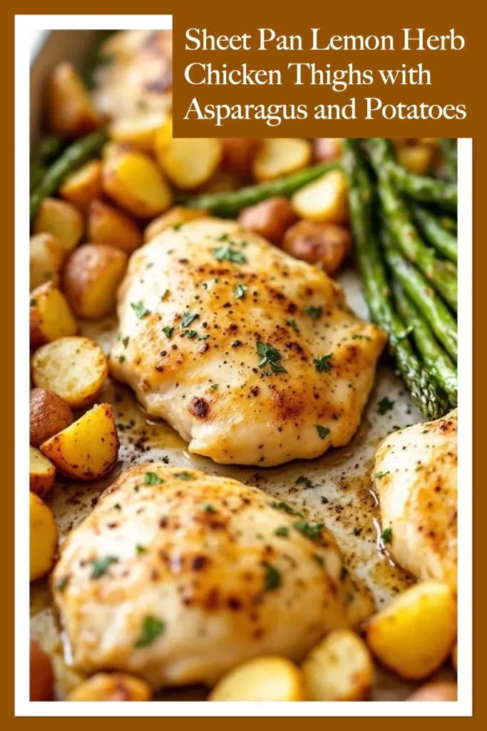 This easy sheet pan dinner features juicy lemon herb chicken thighs with roasted asparagus and crispy potatoes—flavor-packed and perfect for busy weeknights! One pan, minimal cleanup, maximum deliciousness. 🐓🌿 #SheetPanDinner #EasyMeals #ChickenRecipes