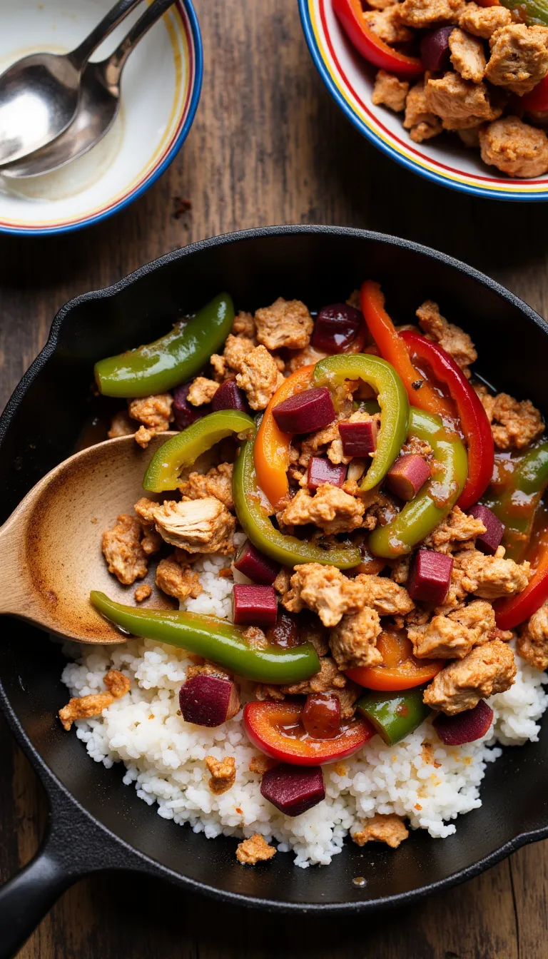Spicy meets tangy! This Sweet Chili Rhubarb Chicken Stir Fry is a fast and flavorful way to bring chicken and rhubarb together for a light summer dinner.