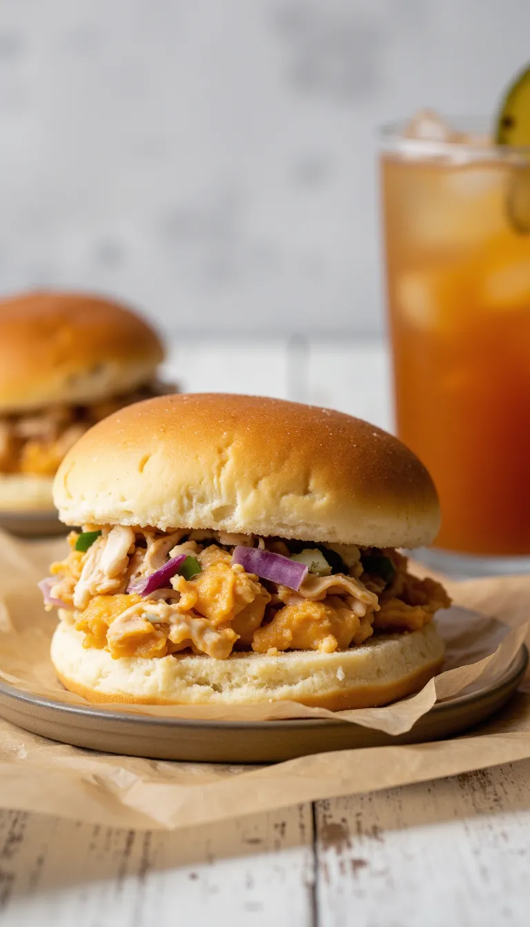 Cool, crunchy, and easy to make! These Sweet Potato & Chicken Slaw Sandwiches are a simple summer dinner that the whole family will love.