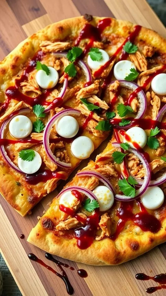 This BBQ Chicken Pizza is a delightful combination of juicy chicken, zesty BBQ sauce, and melting cheese, making it a flavorful choice for any gathering. It's a fun twist on classic pizza that everyone will enjoy.