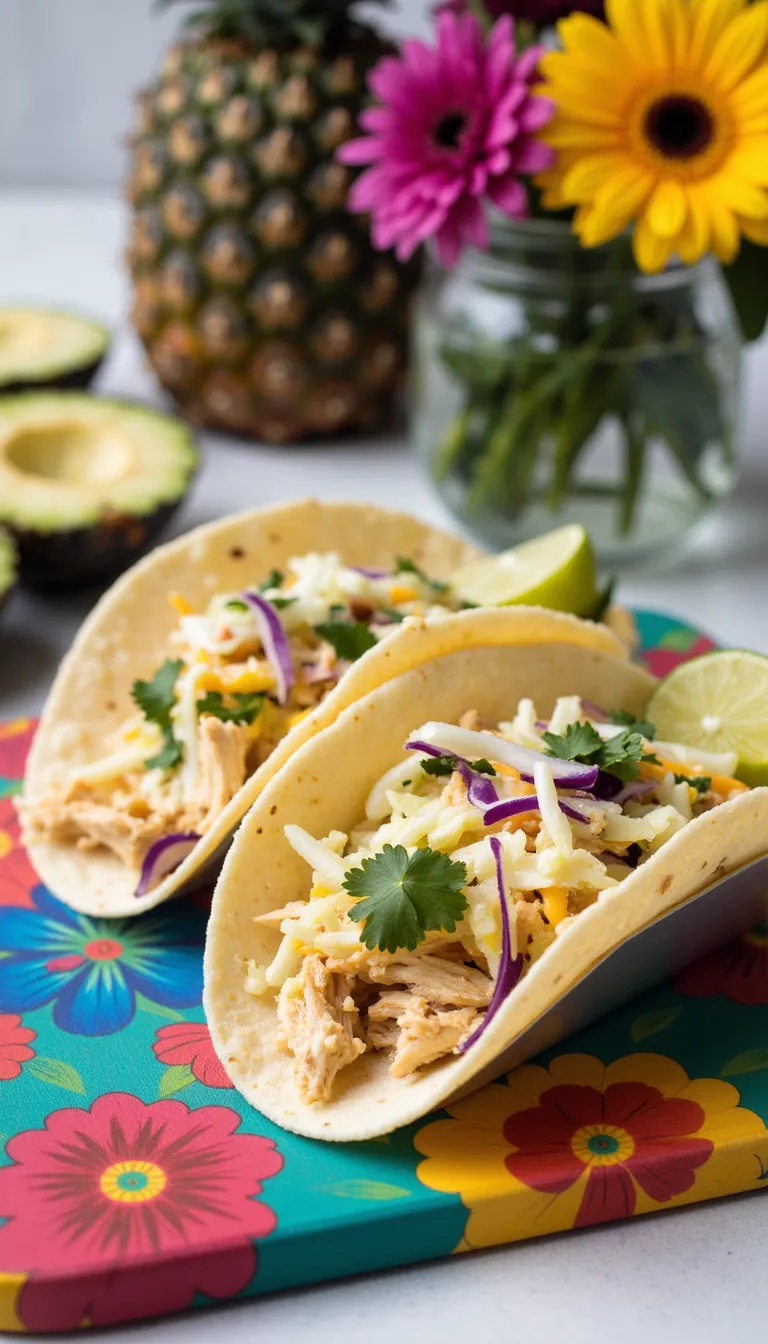 Take your taste buds on vacation with these Tropical Chicken Tacos! Sweet pineapple slaw and shredded chicken make them a light, flavorful summer dinner.