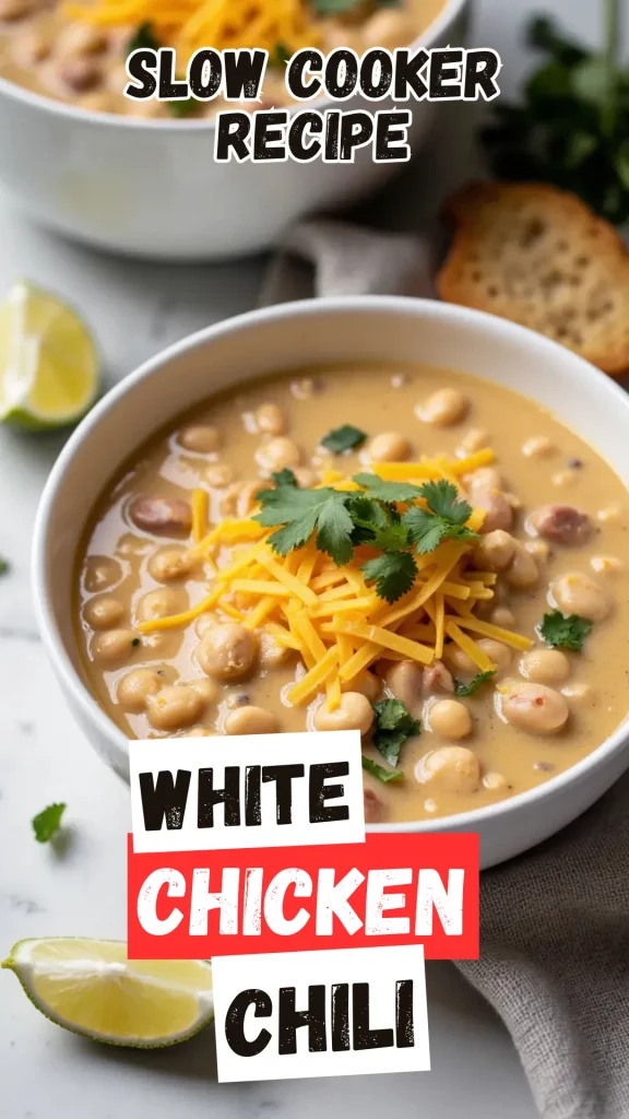 Set it and forget it! This slow cooker white chicken chili is warm, hearty, and beyond easy to make.