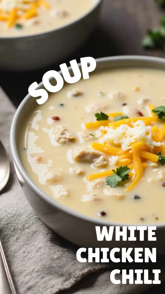 This white chicken chili soup has all the cozy comfort of classic white chicken chili, but with a lighter, brothier twist. It’s the perfect blend of tender chicken, white beans, and bold spices in a creamy but sippable base.