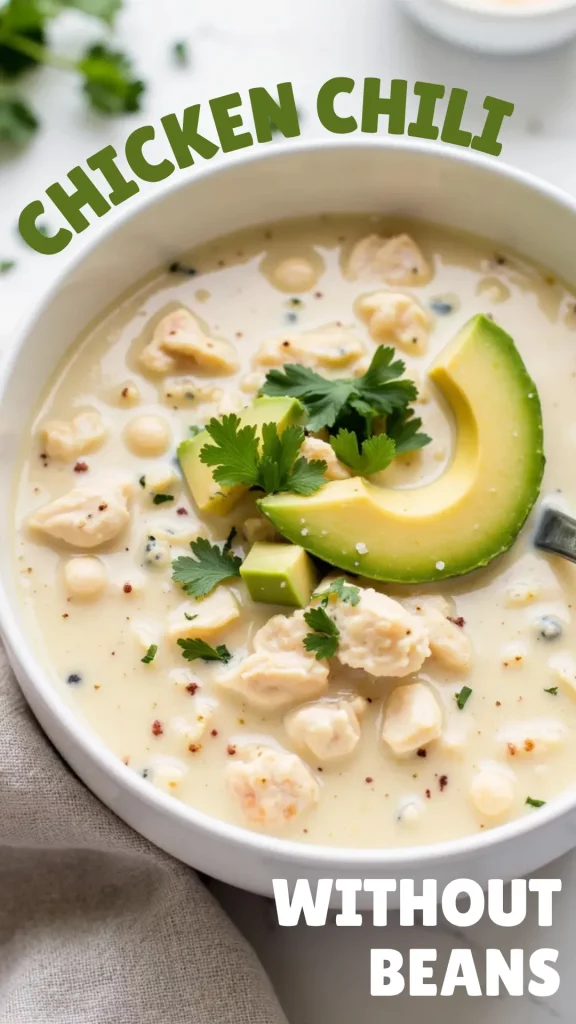 This white chicken chili with no beans brings all the creamy, spicy comfort of the original, but without any legumes. Whether you're eating low-carb or just bean-averse, this bowl is rich, hearty, and full of bold flavor.