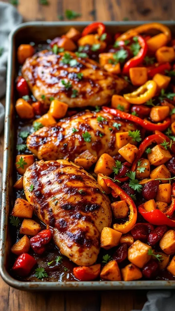 This BBQ chicken dish is a breeze to make after a busy day. With juicy chicken breasts roasted alongside sweet potatoes and colorful bell peppers, it's a satisfying meal everyone will enjoy. Check out this delicious recipe for BBQ Chicken with Sweet Potatoes and Bell Peppers and simplify your dinner routine!