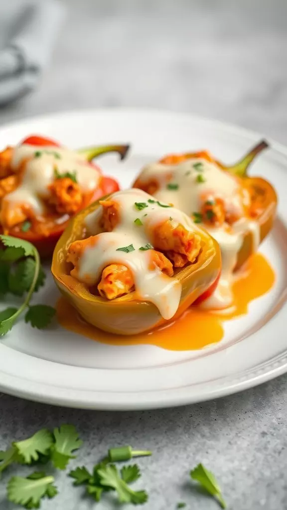 Buffalo chicken stuffed peppers are a fun twist on a classic dish. These vibrant peppers are packed with shredded rotisserie chicken, spicy buffalo sauce, and creamy cheese. They make for a quick and tasty dinner that everyone will love!