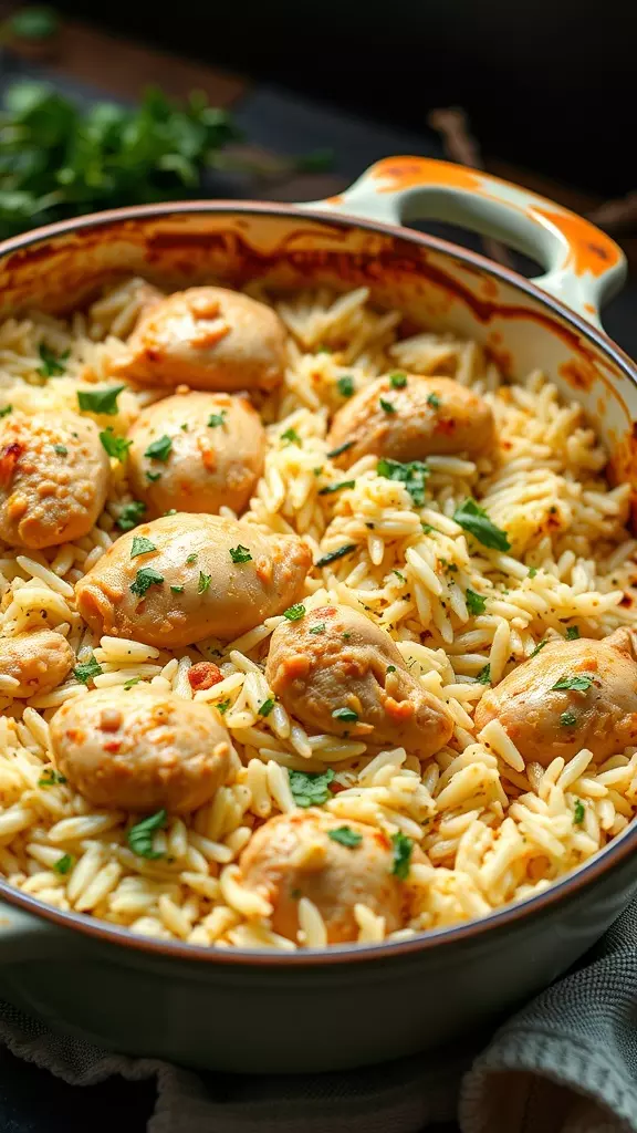 This chicken and rice casserole is a cozy dinner option that everyone will love. Using leftover rotisserie chicken makes it quick and easy to prepare. Just mix in some rice, veggies, and your favorite seasonings for a delicious meal!