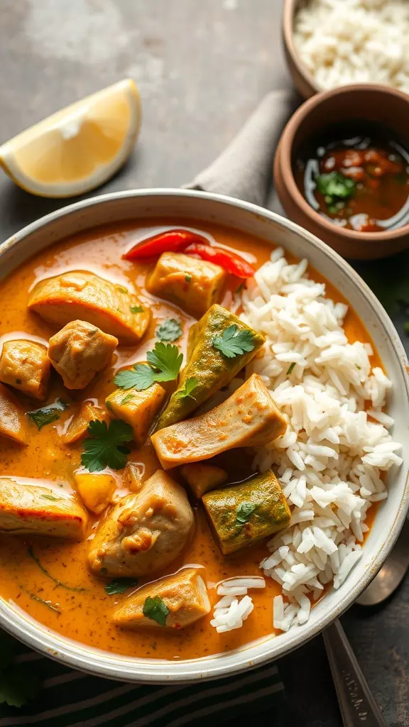 This chicken curry is a warm, creamy delight that's quick to make. Toss in rotisserie chicken and let coconut milk work its magic, creating a rich sauce that pairs perfectly with rice. Add your favorite veggies, and dinner is served!