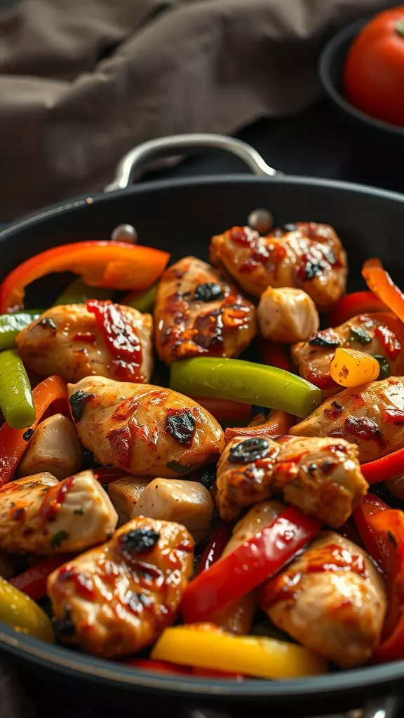 Chicken fajitas with peppers are a quick and tasty dinner option. Using rotisserie chicken makes the prep super easy. Toss everything in a skillet, add your favorite spices, and enjoy a delicious meal in no time!