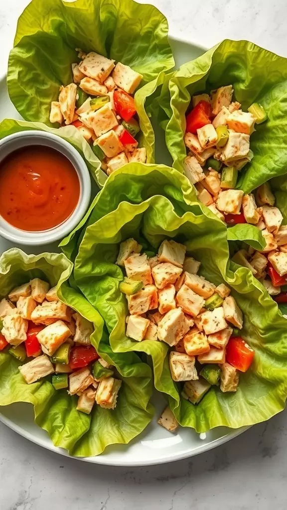 These chicken lettuce wraps are a delicious way to use up leftover rotisserie chicken. Just mix the chicken with some diced veggies and a tasty sauce, then scoop it into crunchy lettuce leaves. Serve them with a side of your favorite dipping sauce for a fun and quick dinner!