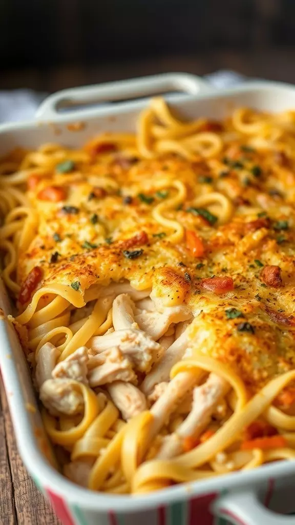 Chicken noodle casserole is a warm and cozy dish that hits the spot every time. With tender rotisserie chicken, creamy sauce, and perfectly cooked noodles, it's a family favorite. Toss in some veggies for extra color and nutrition, and you've got a meal everyone will love!