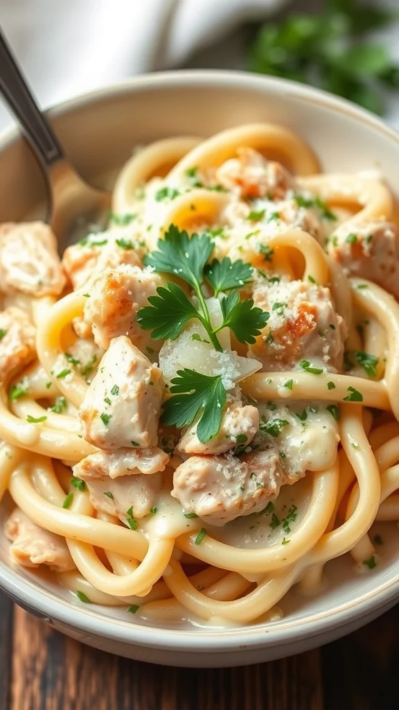 This creamy chicken Alfredo pasta is a quick and satisfying meal perfect for busy nights. Toss in some leftover rotisserie chicken for a match made in heaven, and the rich, cheesy sauce will have everyone coming back for seconds. It’s simple, delicious, and a family favorite!