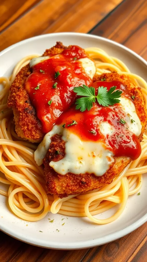 This Chicken Parmesan is all kinds of amazing! You’ve got crispy breadcrumbs, juicy rotisserie chicken, and gooey melted cheese all coming together in the best way. Add some marinara sauce for that rich, cozy flavor, and you’ve got a dinner that feels like a hug on a plate. It’s simple, satisfying, and full of those classic Italian vibes we all love! 🍗🧀✨