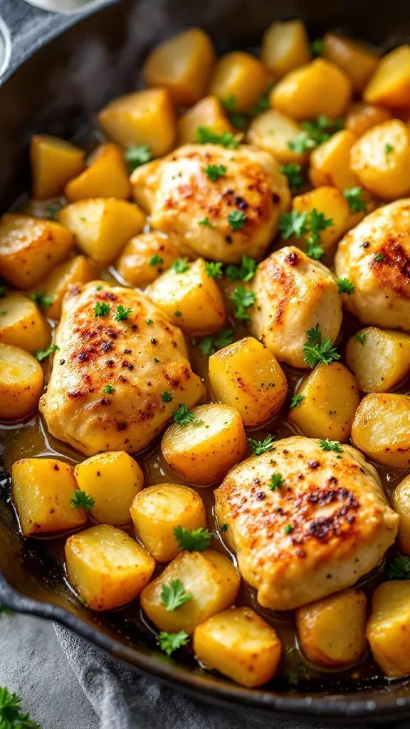 This garlic butter chicken and potatoes skillet is a cozy dinner that comes together in no time. With juicy chicken and tender potatoes, it's packed with flavor and perfect for busy nights. Just toss everything in one pan, and you’ll have a delicious meal with minimal cleanup!