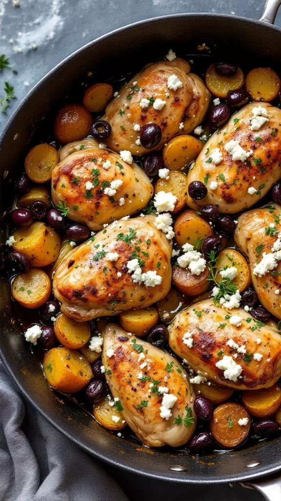 This Greek chicken and potatoes recipe is a crowd-pleaser. Juicy chicken thighs are roasted with tender potatoes, olives, and herbs, bringing a touch of the Mediterranean to your dinner table. It's simple, flavorful, and perfect for a weeknight meal!