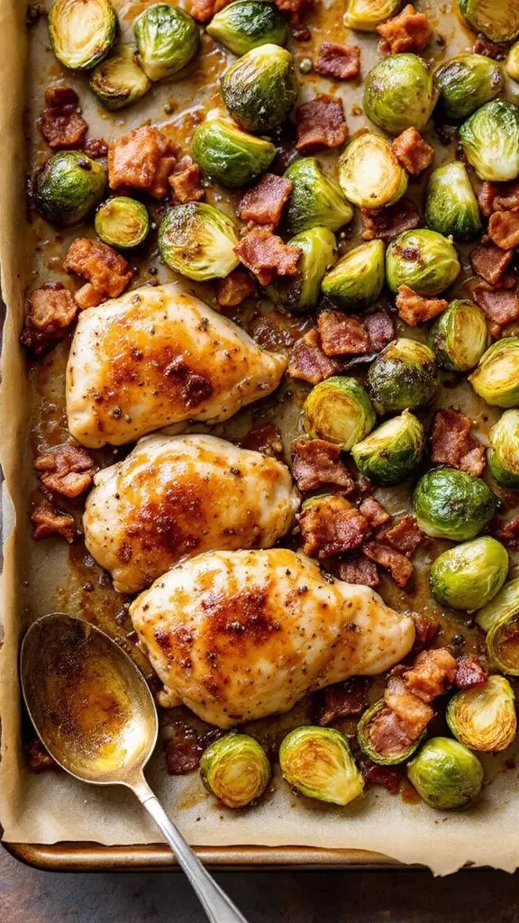 This Maple Dijon Chicken with Brussels sprouts and bacon is a fun dish to whip up on busy evenings. The savory and sweet flavors blend perfectly, and everything cooks on one sheet pan, making cleanup a breeze. Check out the full recipe here to enjoy this tasty meal with your family!