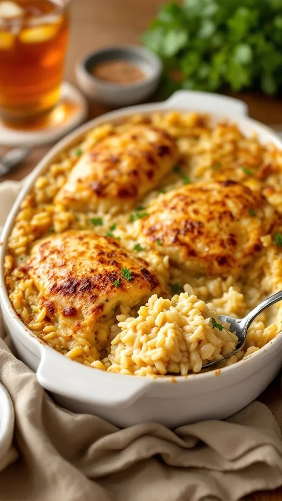 If there’s one thing every busy cook loves, it’s a throw-it-in-the-oven-and-forget-it meal. And this No Peek Chicken and Rice Casserole is exactly that! 🙌 With just a few simple ingredients, this creamy, flavorful dish bakes up beautifully—all without needing to lift the lid (hence the “no peek” part!).