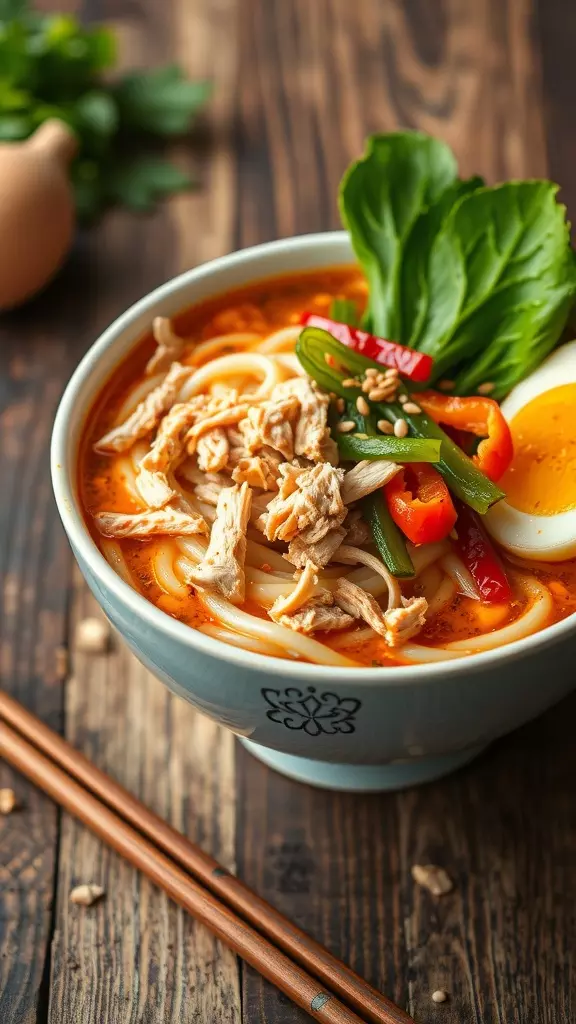 This spicy chicken ramen bowl is a comforting and hearty dish that combines the rich flavors of spicy broth with tender noodles, succulent chicken, and fresh veggies. It's satisfying, quick to prepare, and perfect for any night of the week.