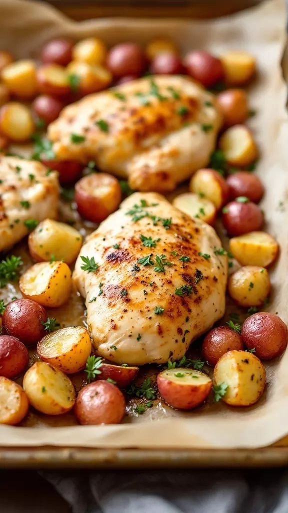 This Ranch Chicken and Baby Red Potatoes dish is a go-to for busy evenings. With tender chicken and flavorful potatoes all cooked on one sheet pan, it makes cleanup a breeze. Check out the full recipe to see how easy it is to whip up this tasty meal!